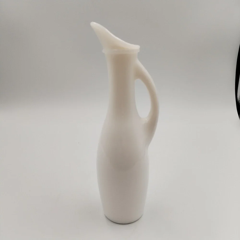 Vintage White Milk Glass Cruet Pitcher Asymmetrical Spout Sleek Mid Century Mode